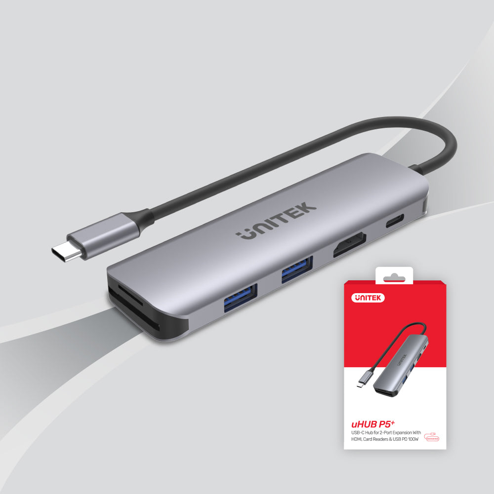 6-in-1 USB-C Hub with HDMI, Dual Card Reader, 100W PD H1107D