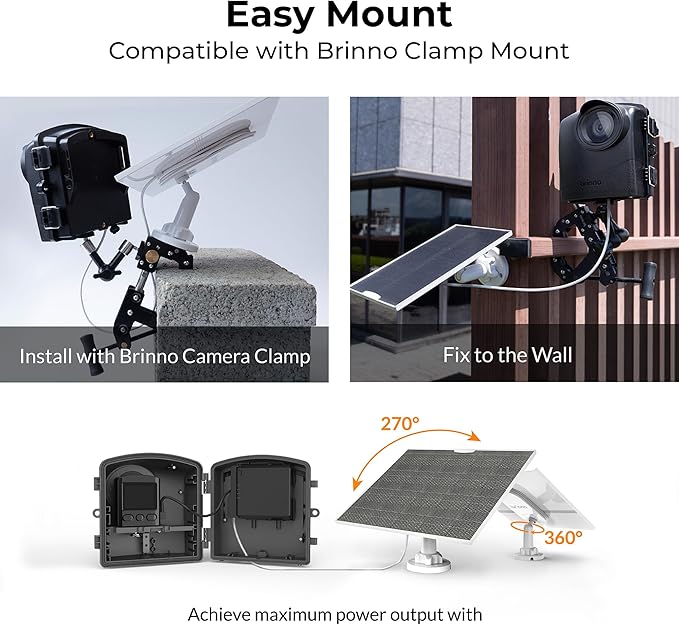 Brinno ASP1000-P Solar Panel Kit Bundle with Mount | 10W Solar Panel for Time Lapse Camera | IP65 Waterproof | DC 5V Outdoor Rechargeable Camera Battery