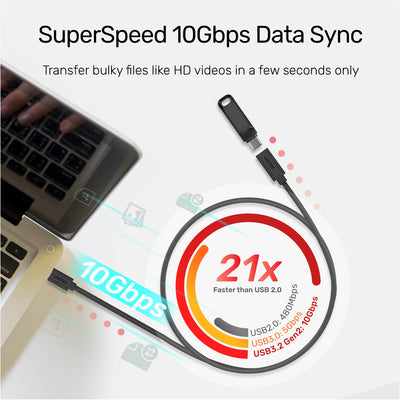 USB-C Extension Cable with 4K@60Hz PD 100W 10Gbps (USB 3.2 Gen2)