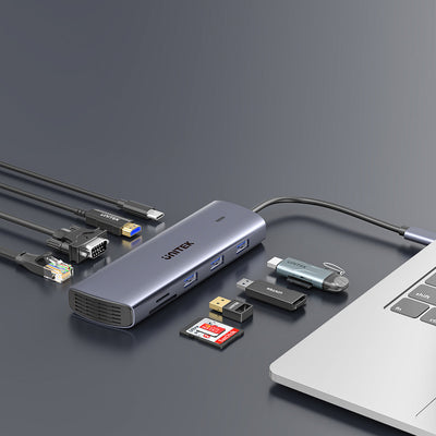 9-in-1 USB-C Hub with Dual Display PD 100W Dual Card Reader - Kaplen