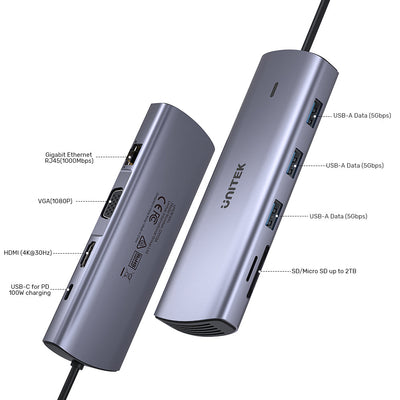 9-in-1 USB-C Hub with Dual Display PD 100W Dual Card Reader - Kaplen