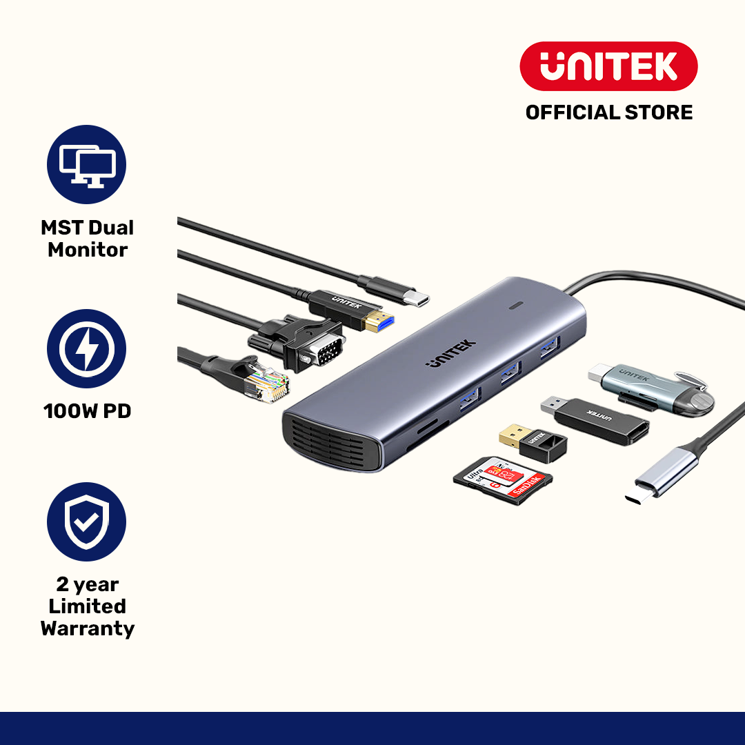9-in-1 USB-C Hub with Dual Display PD 100W Dual Card Reader - Kaplen