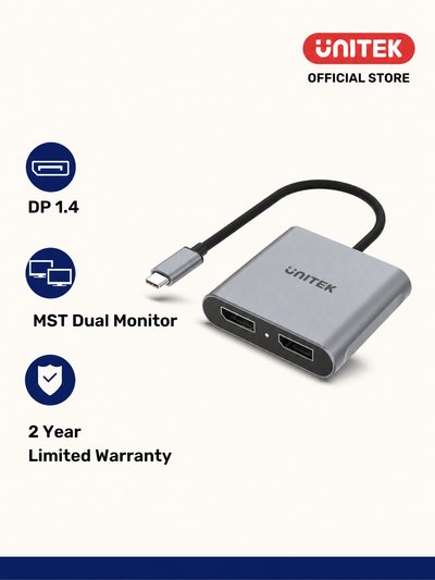 8K USB-C to Dual DisplayPort 1.4 Adapter with MST Dual Monitor