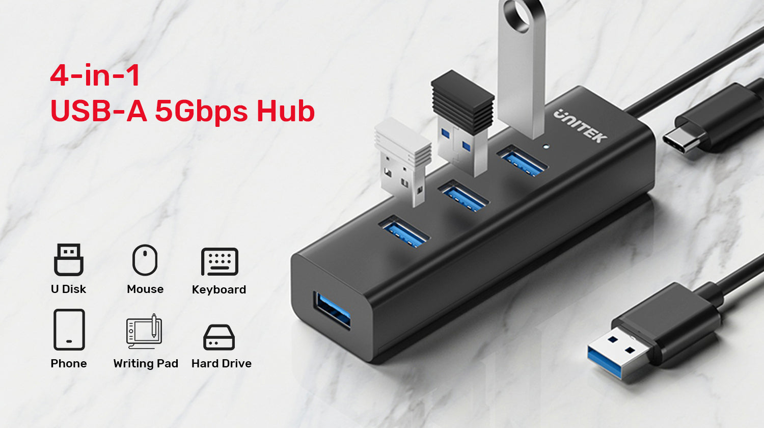 4 Ports USB / USB-c Hub with USB-C 5V Power - Kaplen