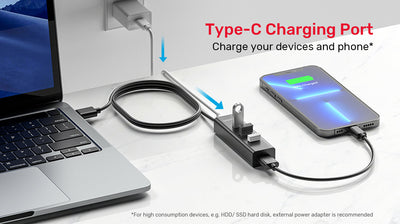 4 Ports USB / USB-c Hub with USB-C 5V Power - Kaplen