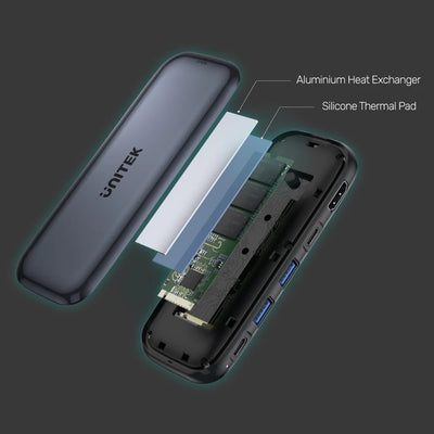 6-in-1 USB-C M.2 SSD NVME Enclsoure Storage Hub 10Gbps HDMI PD 100W