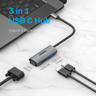 3-in-1 USB-C Hub to 4K HDMI, VGA, and USB3.0 Port D042A