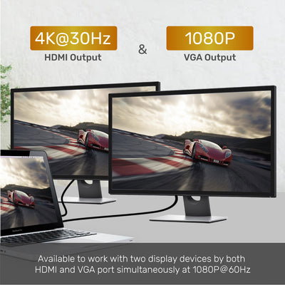 8-in-1 USB-C Hub HDMI, VGA, Ethernet, card readers, USB ports, audio with PD100W D1019A