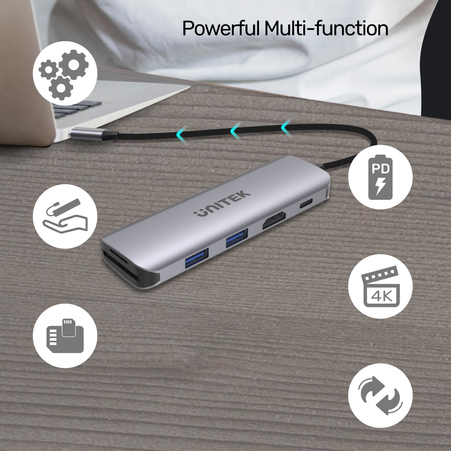 6-in-1 USB-C Hub with HDMI, Dual Card Reader, 100W PD H1107D