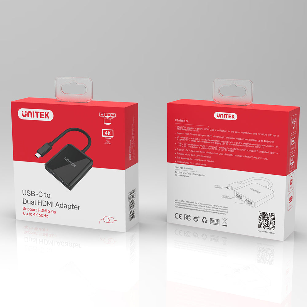 USB-C to Dual HDMI 2.0 4K 60Hz Adapter with MST Dual Monitor V1408A