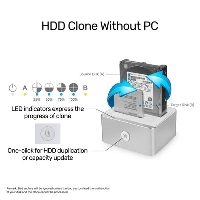 USB 3.0 to SATA III Dual Bay HDD/ SSD Docking Station with UASP & Offline Clone Y-3026