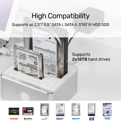 USB 3.0 to SATA III Dual Bay HDD/ SSD Docking Station with UASP & Offline Clone Y-3026